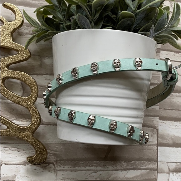 Accessories - Skull Studded Mint Leather Belt